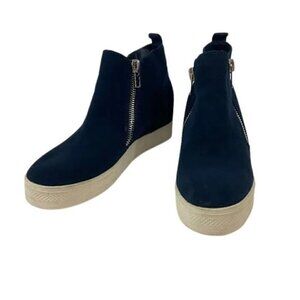 Steve Madden Women's Leather Upper Hidden Wedge Zip Sneakers Shoes Sz 9.5M Blue